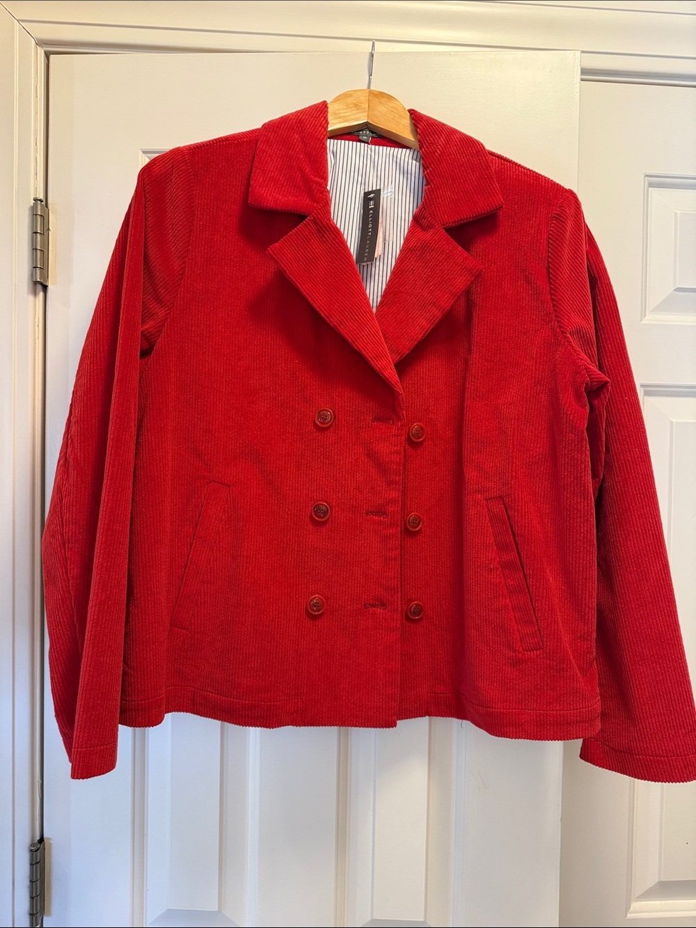 Elliott Lauren Red Corduroy Double-Breasted Pea Coat